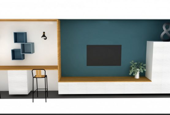 Meuble sur mesure coin salon et bureau, par Raphaëlle décore pour vous